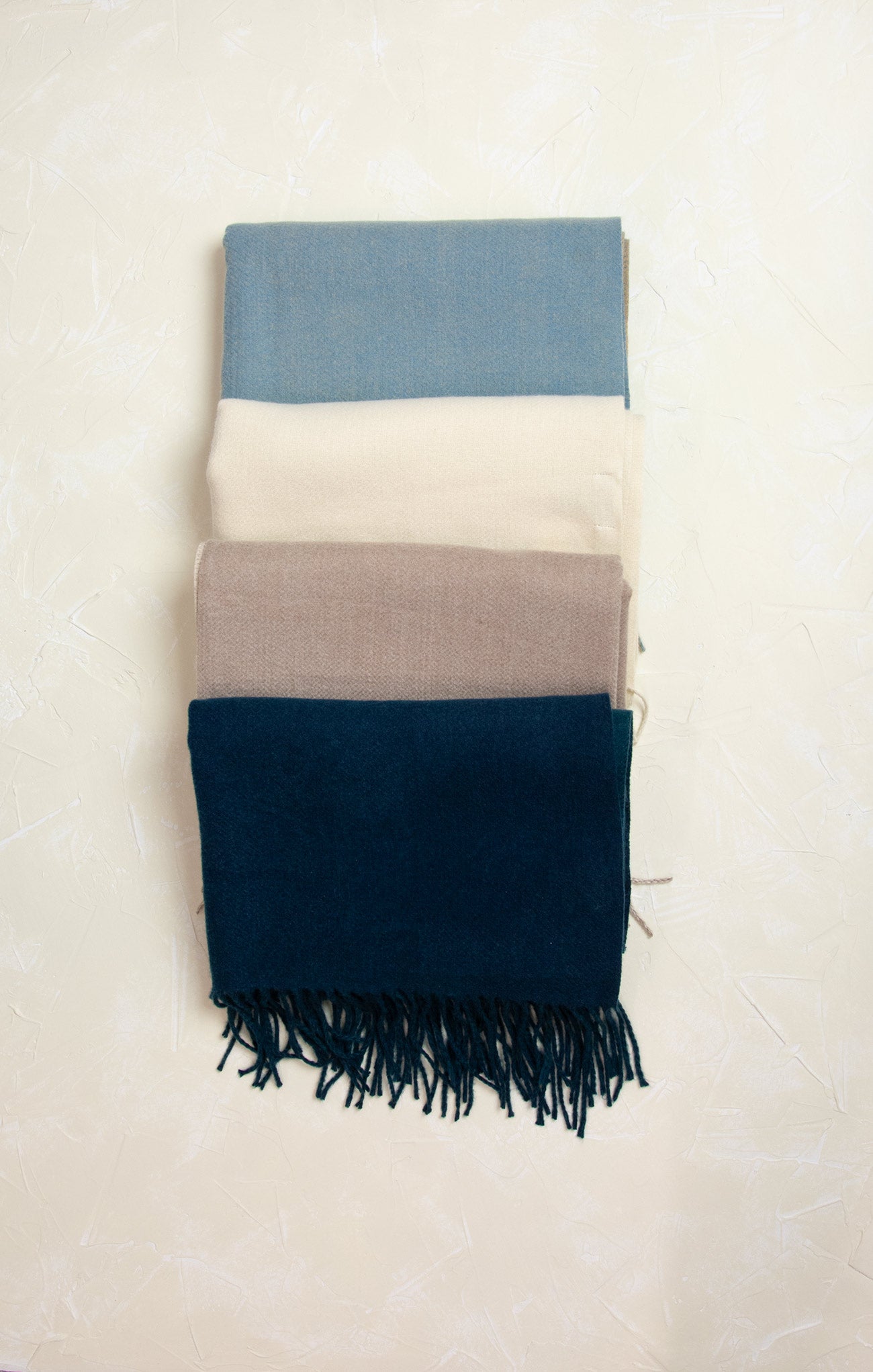 Scarlett Two Ton Classic Fringe Scarf, cover photo, four variants flat lay, folded