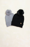 Solid Beanie wth Faux Fur Pom, cover photo, pom pom, two color ways