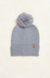 Solid Beanie with Faux Pom, grey, ribbed cuff, pom pom, solid