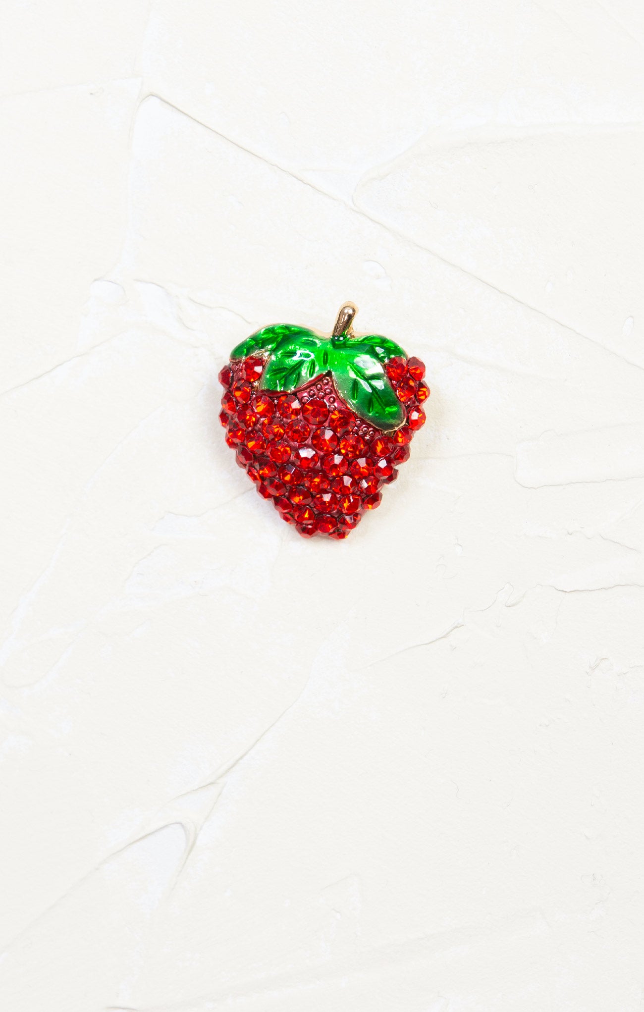 Strawberry Brooch, red and green, fruit brooch, rhinestone