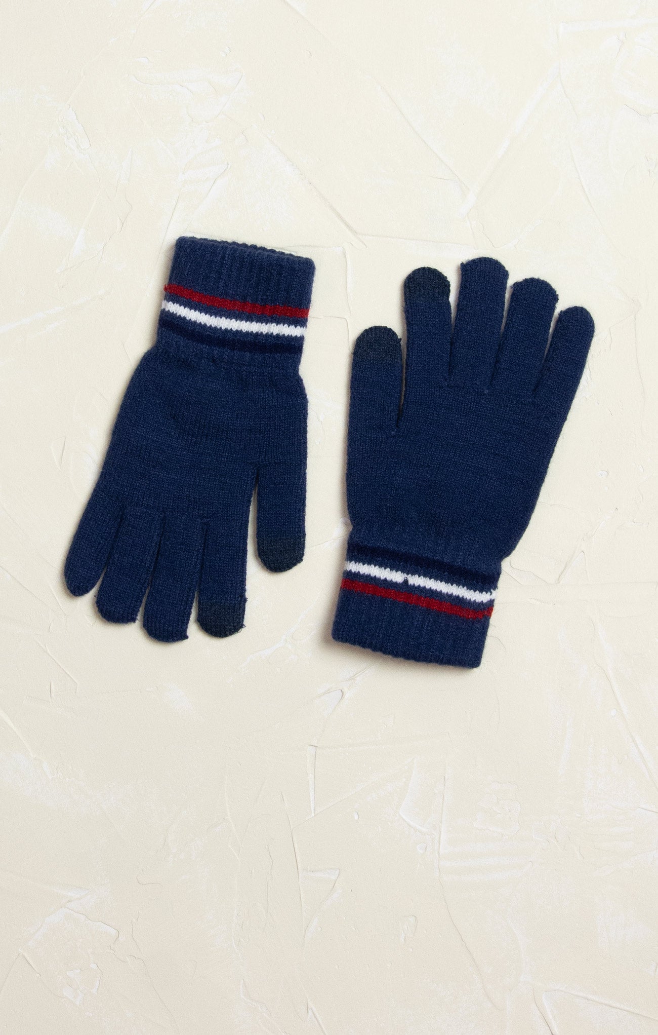 Stripe Knit Gloves, navy, red and white stripe detail, mittens, gloves