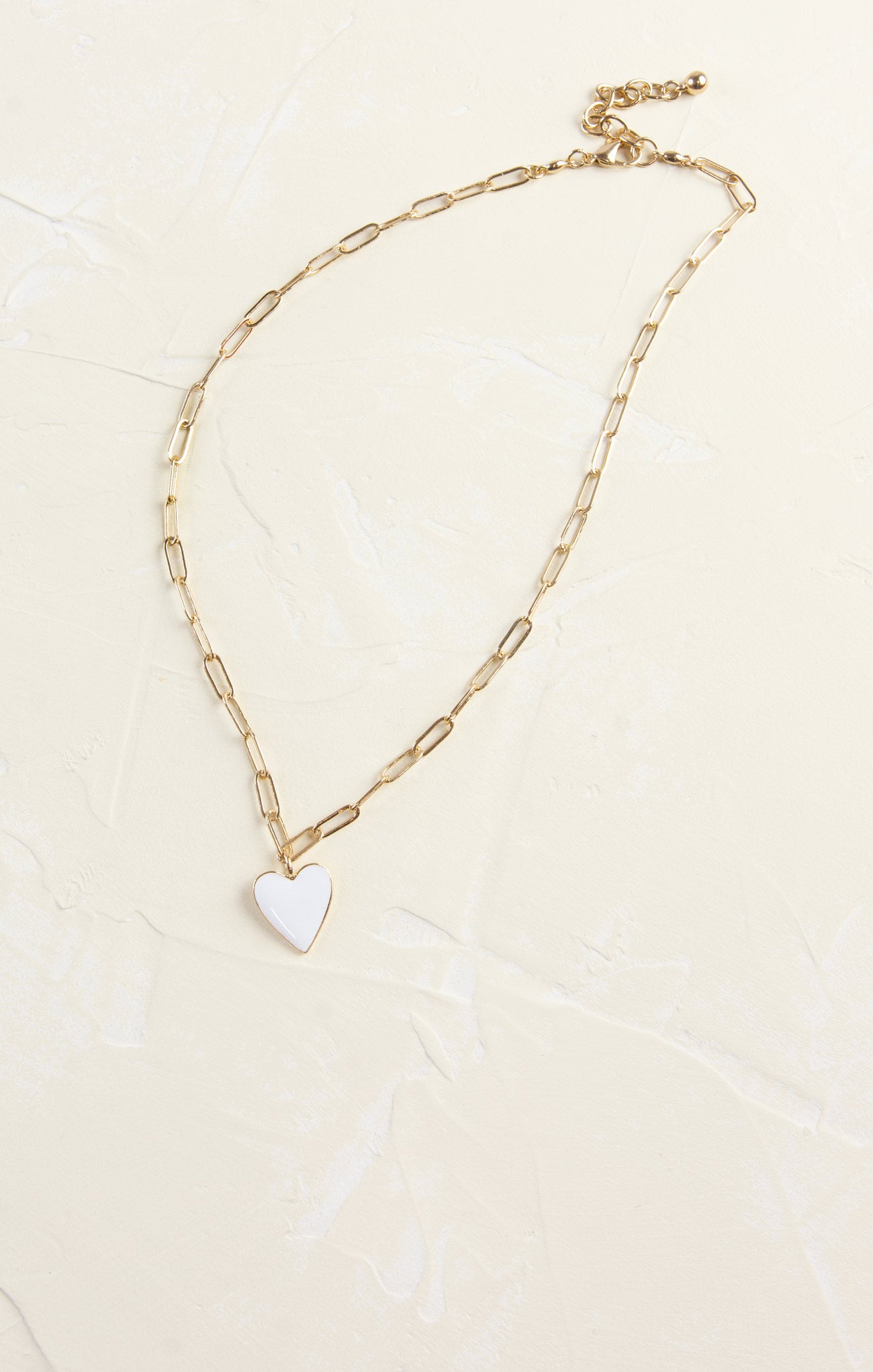 Shop At Grace, White Paperclip Heart Necklace, white heart, paperclip gold chain, lobster clasp, Valentine's Day 