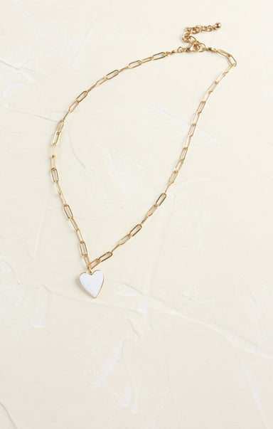 Shop At Grace, White Paperclip Heart Necklace, white heart, paperclip gold chain, lobster clasp, Valentine's Day 