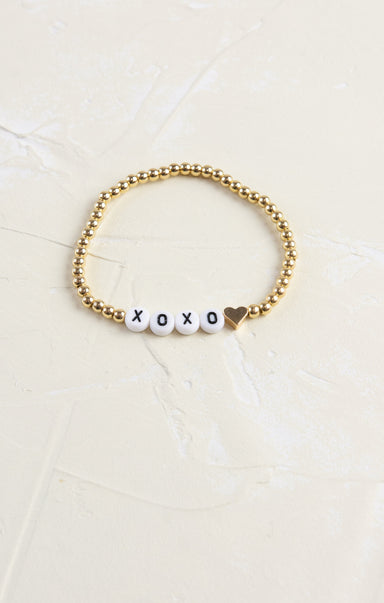 Shop At Grace, XOXO Stretch Bracelet, XOXO charms, gold beads, stretch bracelet 