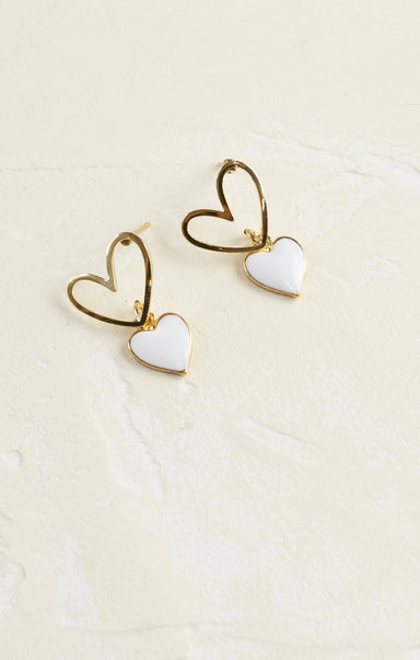 Shop At Grace, Yours & Mine Heart Earrings, white, double heart, stud earrings