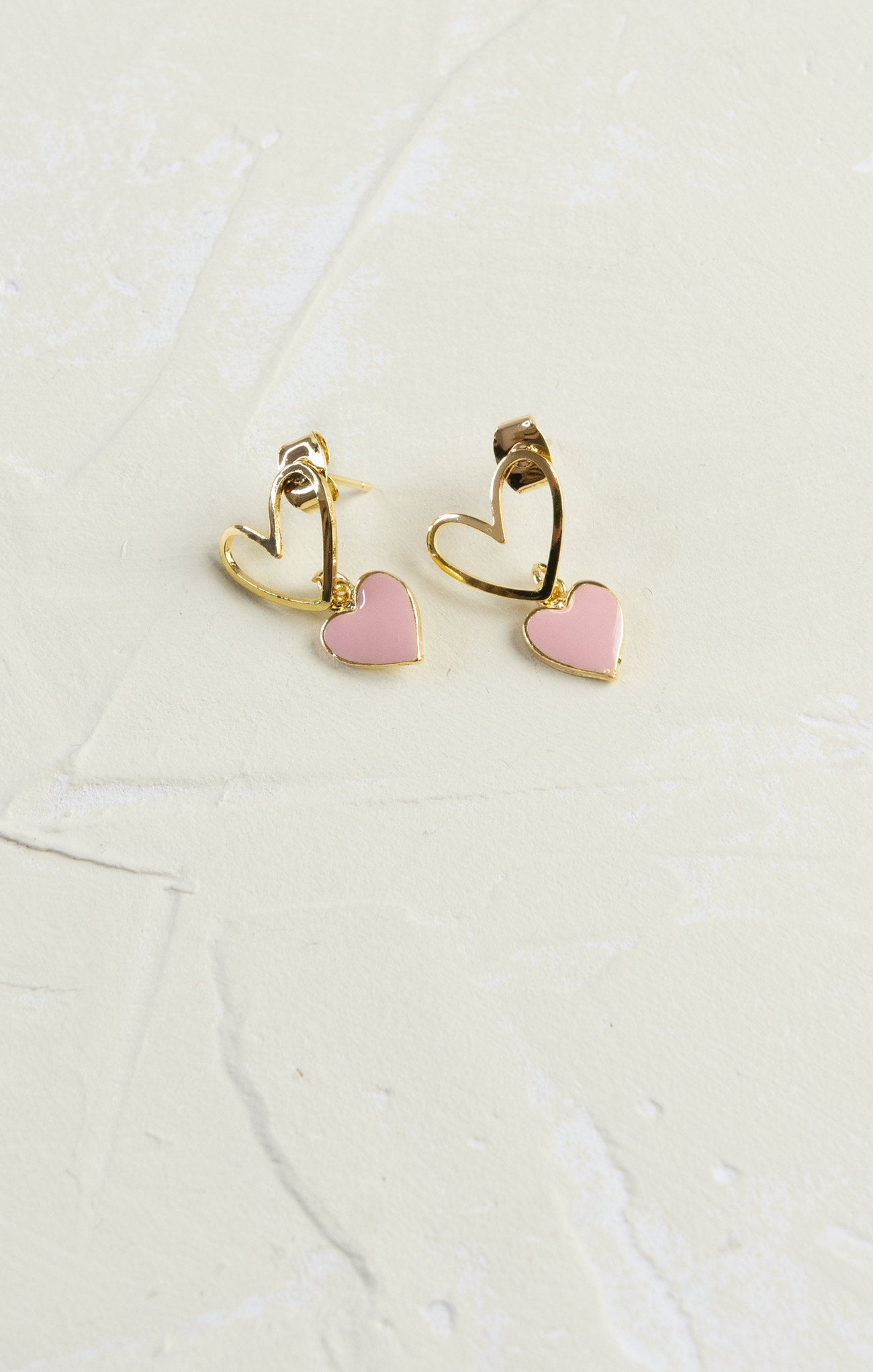 Shop At Grace, Yours & Mine Heart Earrings, pink, double heart, stud earrings