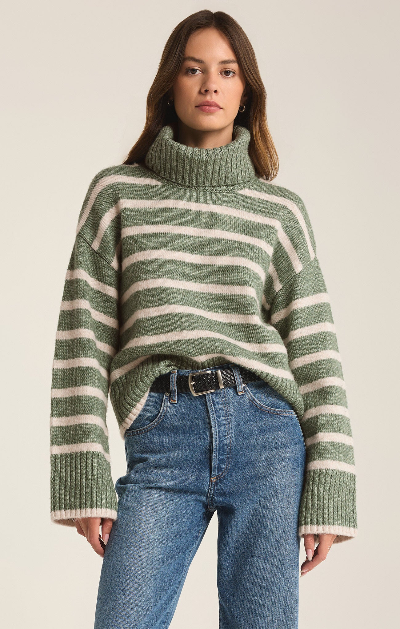 Shop At Grace, Z-Supply, Josephine Stripe Sweater, palm green, striped, turtleneck, long sleeves