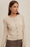 Adele Flower Cardigan, taupe, button up, flower pattern, long sleeves, full length