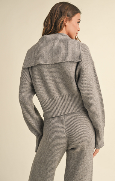 Shop At Grace, Adina Sweater Jacket, grey, collared, zip closure, ribbed material 