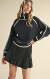 Shop At Grace, Alena Contrast Sweater, navy, contrast stitching, holiday sweater, longs sleeves, full length