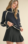 Shop At Grace, Alena Contrast Sweater, navy, contrast stitching, holiday sweater, longs sleeves, full length