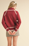 Shop At Grace, Alena Contrast Sweater, wine, contrast stitching, holiday sweater, longs sleeves, full length