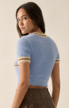 Alpine Fuzzy Cropped Sweater, short sleeves, periwinkle blue, slight crop