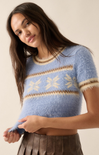 Alpine Fuzzy Cropped Sweater, short sleeves, periwinkle blue, slight crop