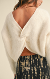 Baylor Twist Sweater, ivory, cappuccino, twist back, long sleeves, sweater