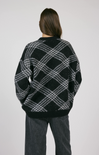 Brooke Plaid Print Sweater, white stitching, long sleeves, plaid pattern, oversized sweater