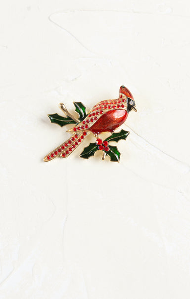 Shop At Grace, Cardinal Bird Brooch, red and green, holiday