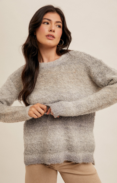 Celia Boucle Sweater, grey, long sleeves, boucle fabric, round neck