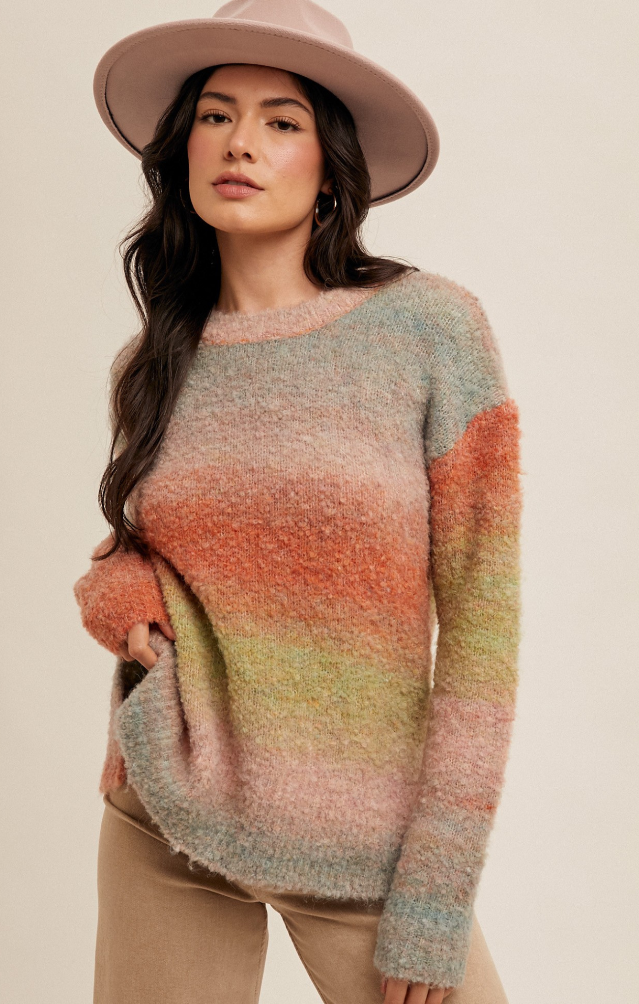 Celia Boucle Sweater, pastel multi, long sleeves, boucle fabric, round neck