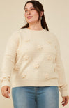 Curvy Floral Patch Sweater, ivory, floral pattern, long sleeve, sweater, front