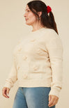 Curvy Floral Patch Sweater, ivory, floral pattern, long sleeve, sweater, side