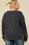 Curvy Washed Cable Sweater, cable knit sweater, long sleeve, navy, back