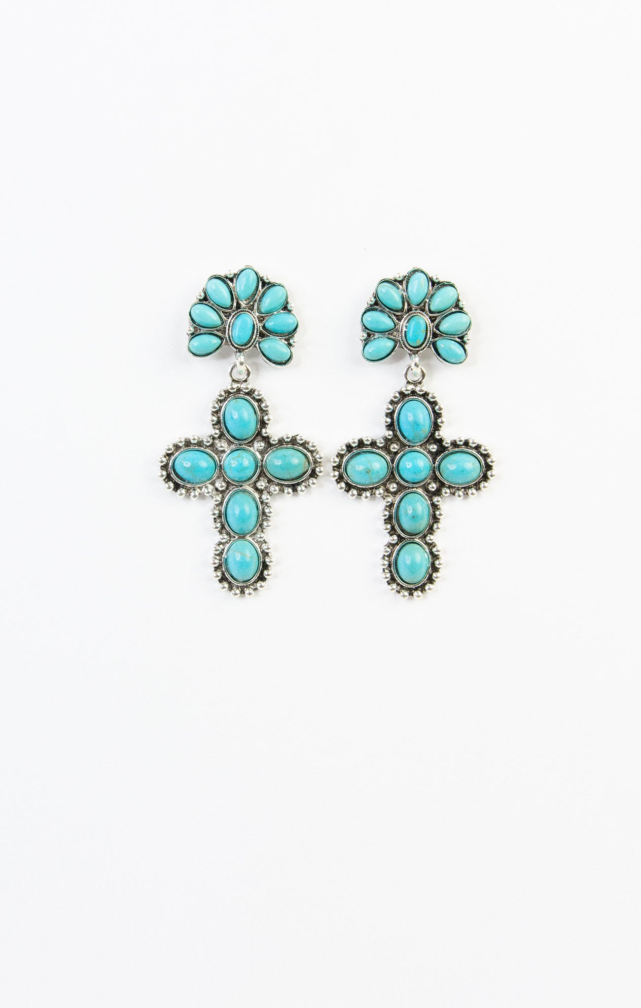 Daisy Western Style Turquoise Cross earrings, western style, drop earrings