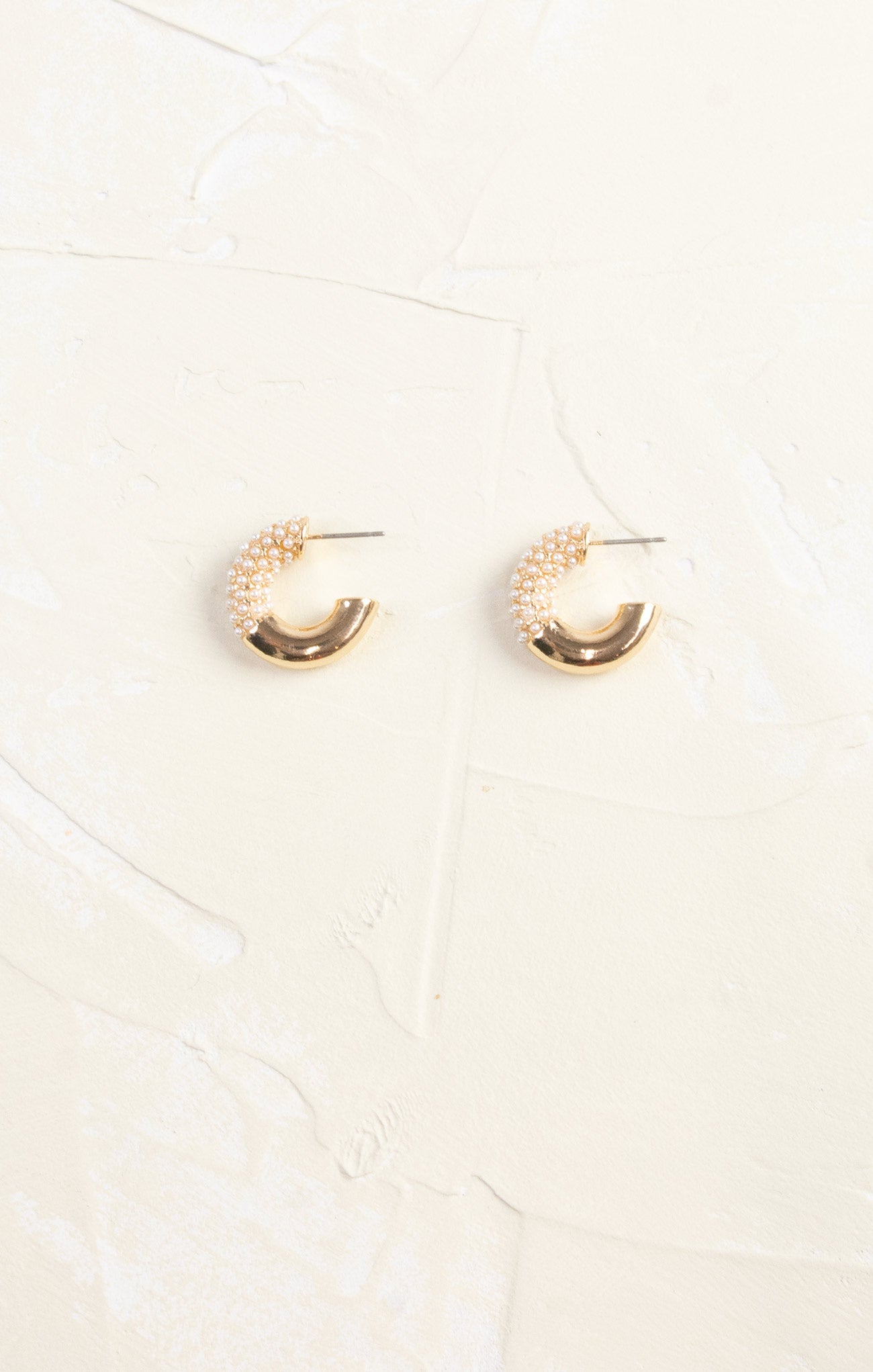 Shop At Grace, Dotted Pearl & Bold Metal Hoops, half faux pearl, half gold, open hoops