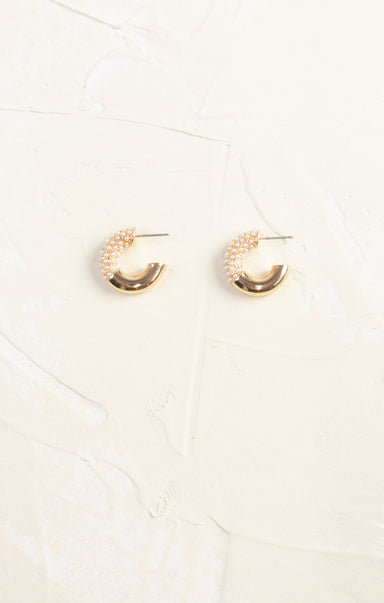 Shop At Grace, Dotted Pearl & Bold Metal Hoops, half faux pearl, half gold, open hoops