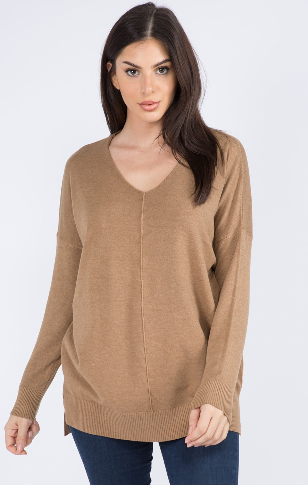 Dreamers Sweater- Neutrals - Long Sleeve, Relaxed Fit, Long in Length, Scoop Neck, Heather Latte