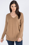 Dreamers Sweater- Neutrals - Long Sleeve, Relaxed Fit, Long in Length, Scoop Neck, Heather Latte