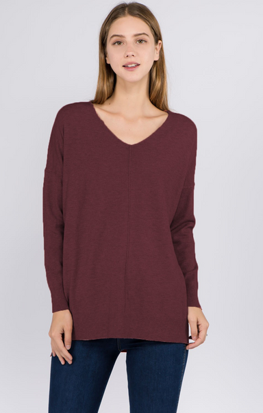 DREAMERS SWEATERS HOLIDAY-bright dust plum,v-neck,long sleeve,sweater