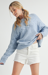 Elaine Sweater, color blue, cable knit detail, long sleeves, knit sweater, everyday wear