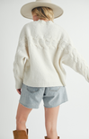 Elaine Sweater, color white, cable knit detail, long sleeves, knit sweater, everyday wear