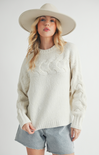 Elaine Sweater, color white, cable knit detail, long sleeves, knit sweater, everyday wear