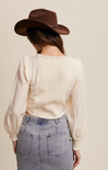 Shop At Grace, Elly Corset Top, ecru, ruffled blouse, long sleeves, u-neck, corset top 