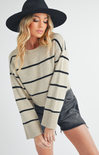 Emmanuelle Sweater, oat and black, striped pattern, longs sleeves, ribbed edges