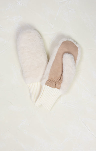 Shop at grace, faux fur knit cuff mittens, knit ribbed cuffed, faux fur mitten, ivory