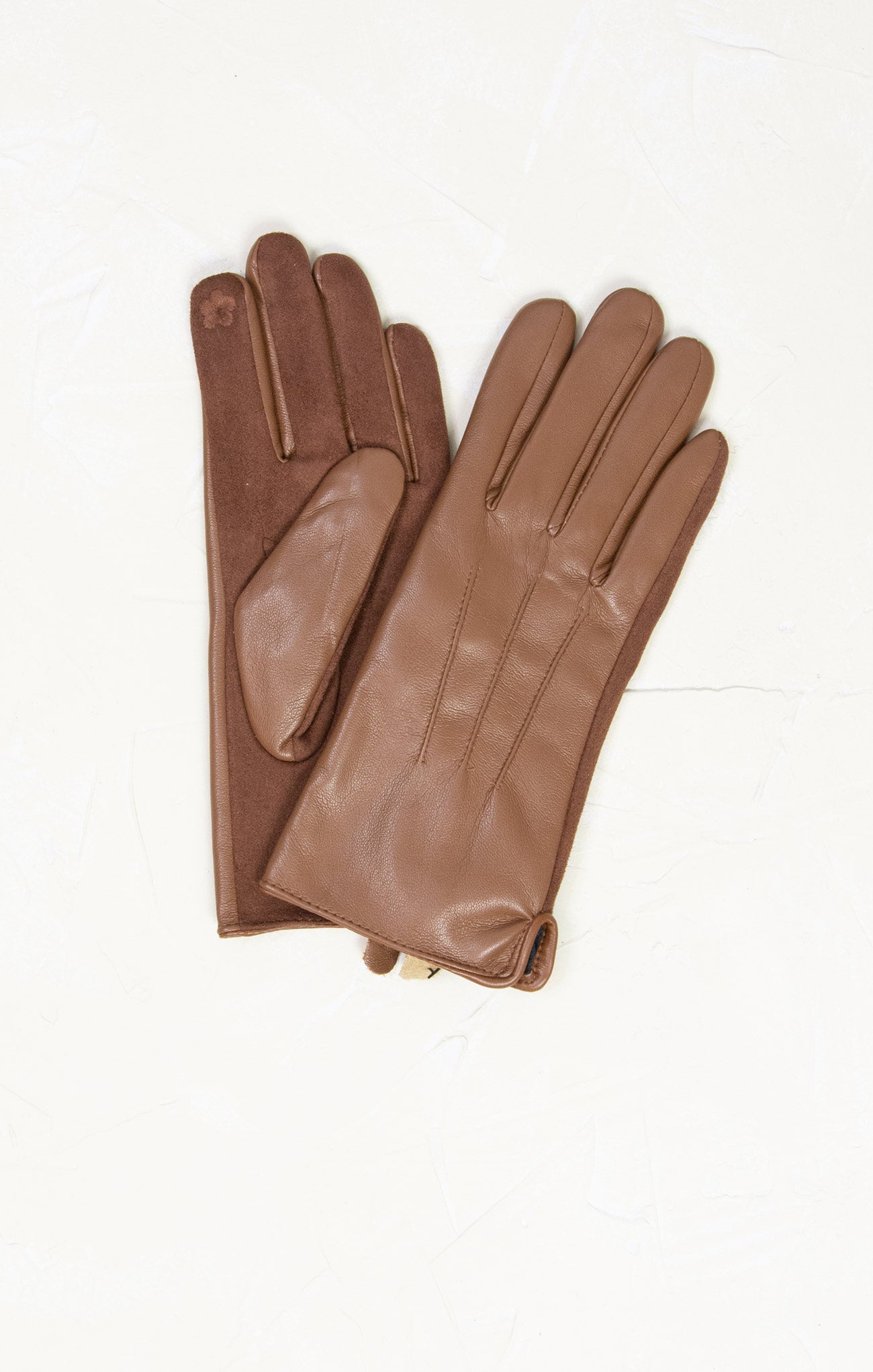 Shop At Grace, Faux Suede & Leather Contrast Gloves, brown, faux suede on bottom, faux leather on top, gloves