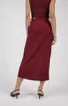 Shop At Grace, Fiery Spirit Midi Skirt, cabernet, maxi skirt, slit in front, draped