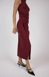 Shop At Grace, Fiery Spirit Midi Skirt, cabernet, maxi skirt, slit in front, draped