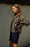 Floral Ruffled Neck Top, midnight taupe, long sleeves, floral patter, v-neck