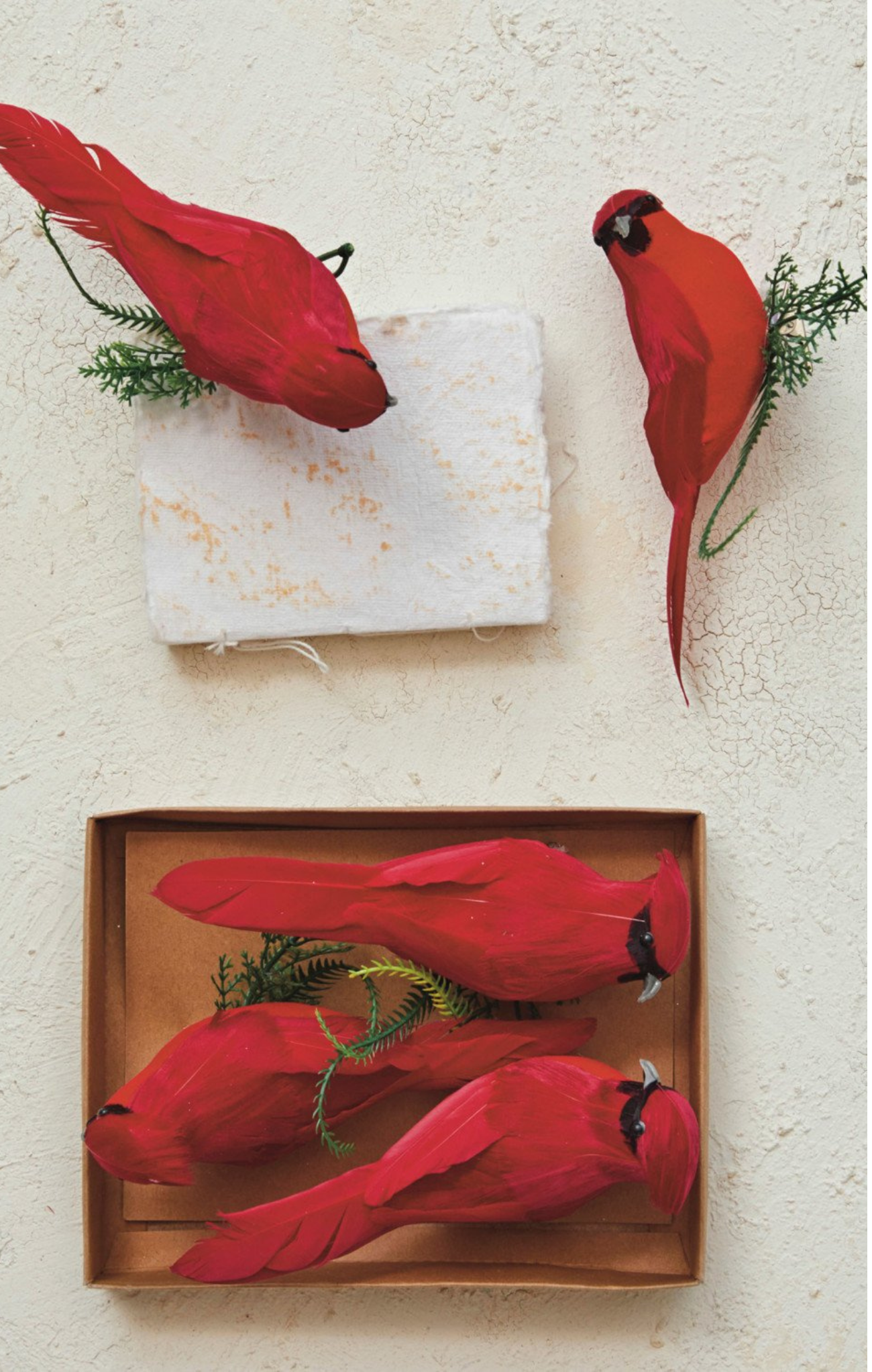 Shop At Grace, Foam & Feather Cardinal Clip-On Ornaments, red, boxed set of 3