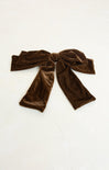 Gianna Velvet Bow Hair Clip, velvet, bow, winter accessory, hair clip, brown