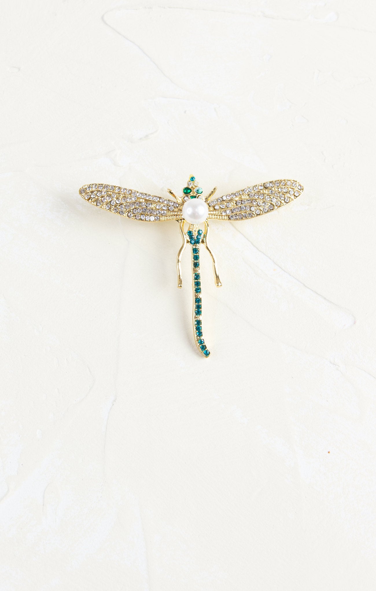 Shop At Grace, Glitz Green Dragonfly, faux pearl and rhinestone, brooch