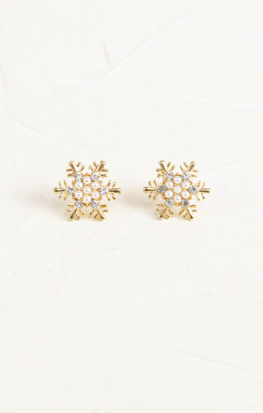 Shop At Grace, Gold Snowflake Studs, gold hardware, pearl and rhinestones