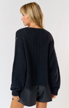 Gwen Cardigan, black and gold, button front sweater longs sleeves, v-neck