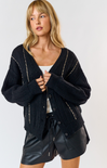 Gwen Cardigan, black and gold, button front sweater longs sleeves, v-neck