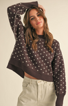 Shop At Grace, Miou Muse, Heart Cropped Sweater, brown, long sleeves, heart pattern, cropped sweater