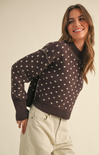 Shop At Grace, Miou Muse, Heart Cropped Sweater, brown, long sleeves, heart pattern, cropped sweater